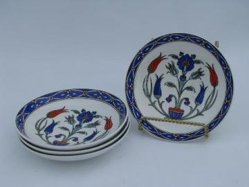 Gaudy Welsh folk art red & blue tulips, vintage English china bowls, Coronet