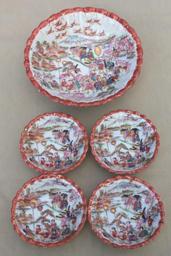 Geisha girl china, vintage hand-painted Japan porcelain berry bowls fruit bowl set
