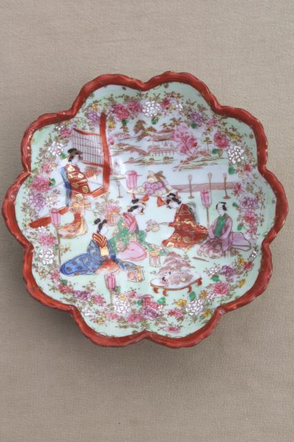 Geisha girl hand-painted china, vintage Japan Geishaware porcelain fluted bowl