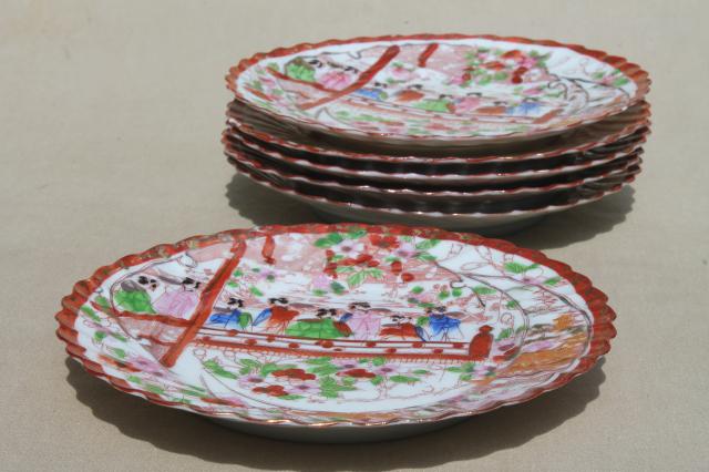 Geisha girl hand-painted china, vintage Japan Geishaware porcelain plates set