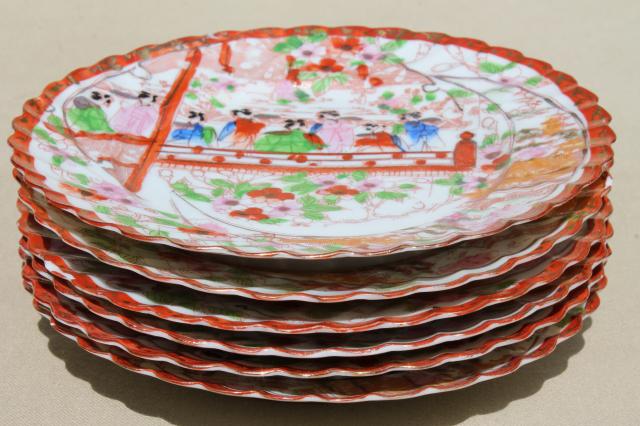 Geisha girl hand-painted china, vintage Japan Geishaware porcelain plates set