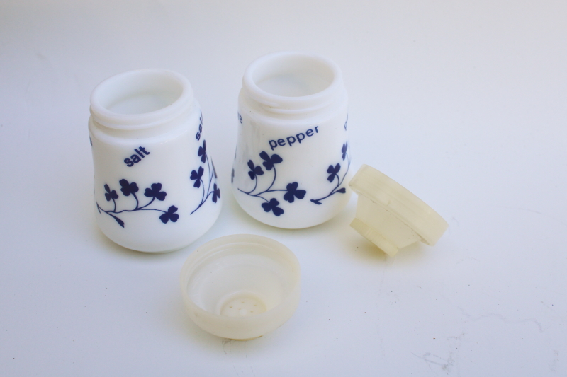 Gemco style vintage milk glass salt  pepper shakers, kitchen S&P set