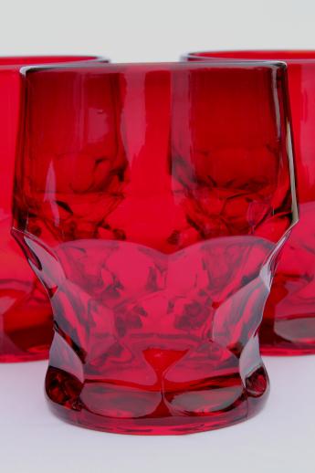 Georgian pattern drinking glasses set, ruby red glass old-fashioned tumblers