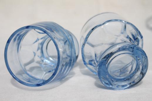 Georgian pattern glass tumblers, vintage Cambridge moonlight blue glasses
