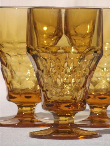 Georgian thumbprint pattern amber glass footed tumblers or iced tea glasses