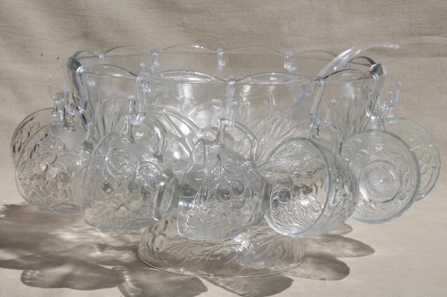 Gibson glass punch bowl & cups set, Concord harvest fruit pattern glass w/ cherries