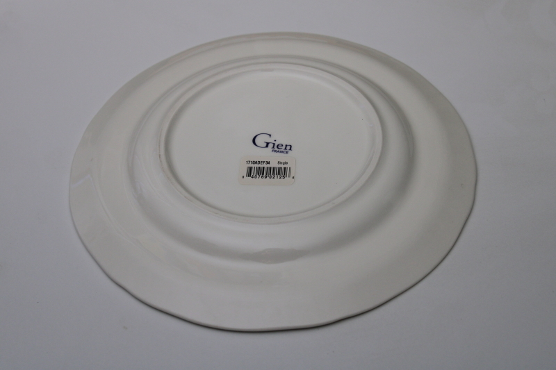 Gien France Pont aux choux cream color plate w/ F monogram letter in blue, new never used