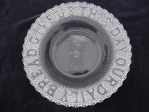 Give Us This Day Our Daily Bread, vintage pressed glass tray plate
