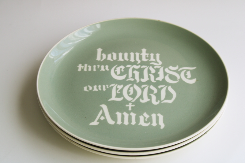 Graceware vintage china plates trio Bless Us And These Gifts From Thy Bounty green Cameoware
