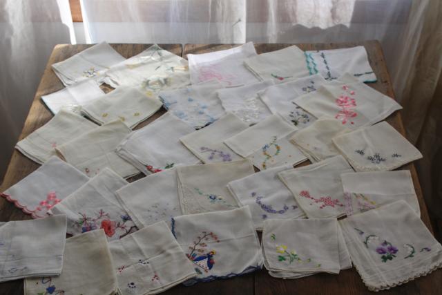 HUGE lot vintage hankies, 200+ Swiss embroidery handkerchiefs for upcycled party decor projects