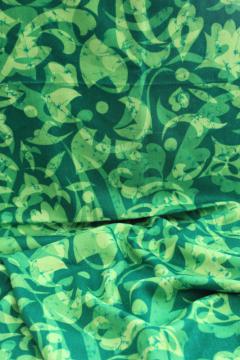 Hawaiian Textiles vintage fabric neon green print, rayon or poly blend crepe