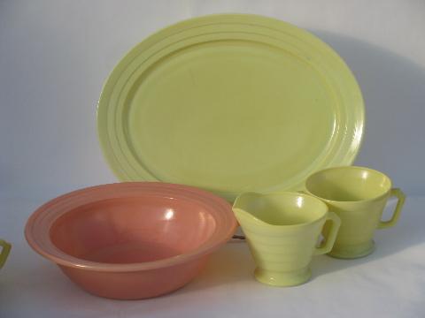 Hazel-Atlas Moderntone pastels, vintage depression glass serving pieces, bowl, platter