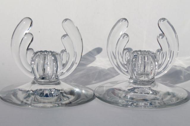 Heisey Crystolite clear glass candlesticks, pair of vintage candle holders