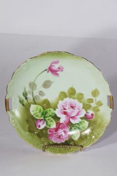 Heritage Rose Lefton china serving plate or handled tray, vintage hand painted Japan