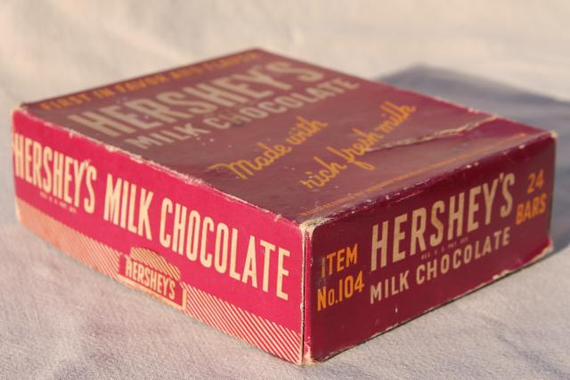 Hershey's milk chocolate bars, undated vintage candy store counter box