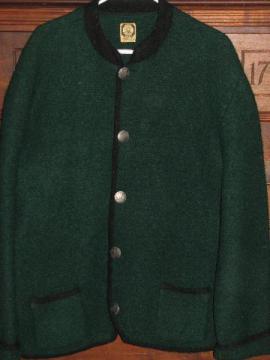 Hofer - Austria, men's vintage boiled wool Alpine jacket w/ coin buttons, loden green