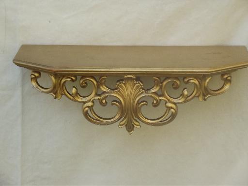 Hollywood regency vintage gold rococo plastic candle sconces, shelf, wall pockets