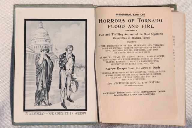 Horrors of Tornado Flood & Fire 1918 vintage book w/ antique line drawing engravings