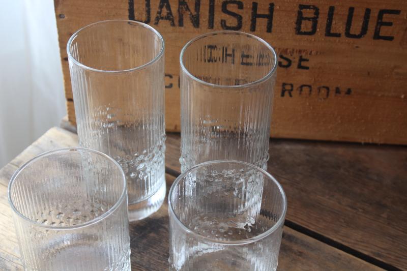 Iittala Niva mod vintage ice textured glass tumblers & rocks glasses
