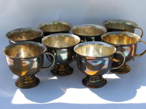 Indian solid brass punch set, cups, pedestal bowl, ladle and tray