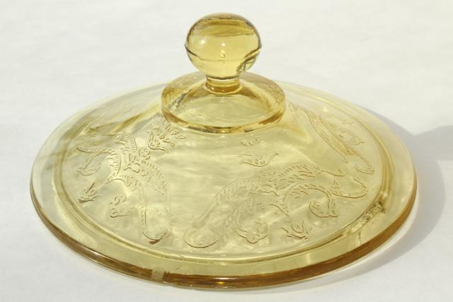 Indiana Recollection or Federal Madrid, vintage amber yellow depression glass cookie jar