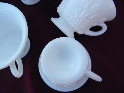 Indiana harvest grapes milk glass, 8 footed cups for tea, punch, snack sets