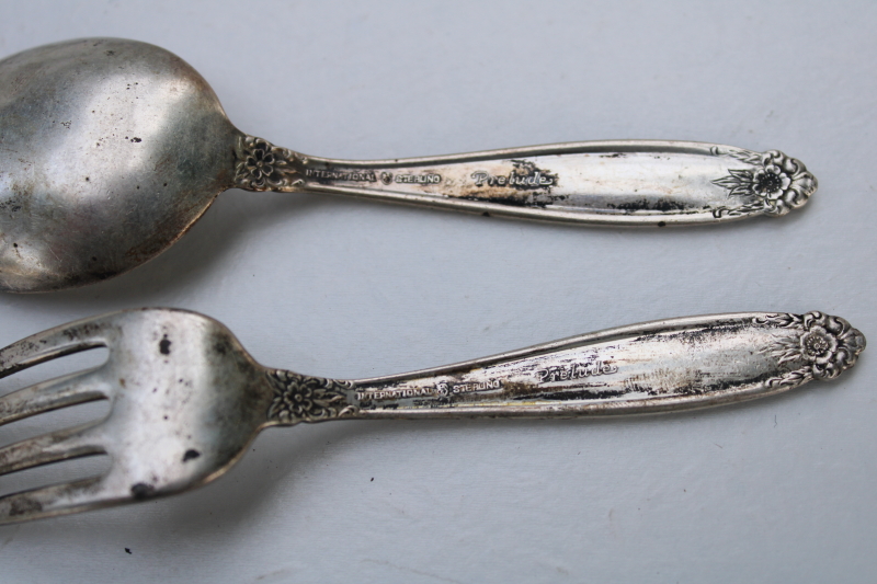 International Silver sterling silver baby spoon and fork Prelude pattern 1940s vintage
