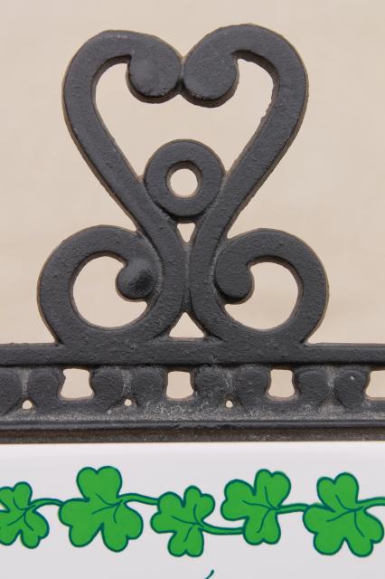 Irish Blessing kitchen trivet, vintage ceramic tile cast iron decorative trivet