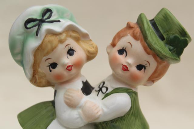 Irish dancers music box vintage ceramic St Patrick's Day leprechaun boy & girl
