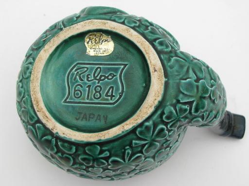 Irish shamrocks leprechaun&s pipe ceramic planter, vintage Relpo - Japan