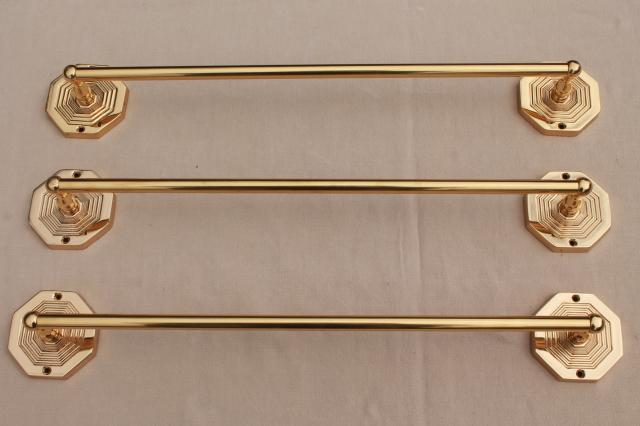 Italian brass towel bar rods w/ wall mount brackets, new old stock vintage hardware