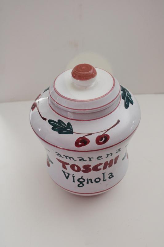 Italian pottery jar, vintage hand painted ceramic pot Cherries made in Italy