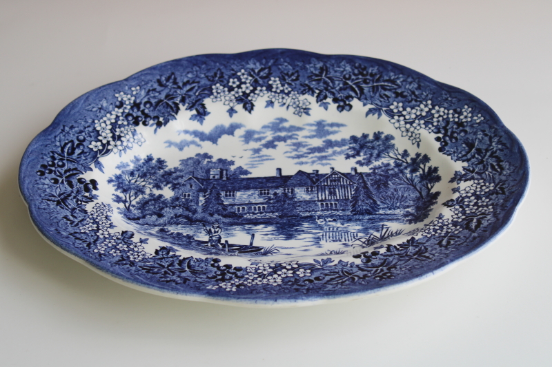 J  G Meakin Romantic England vintage blue  white china platter, scenic view transferware