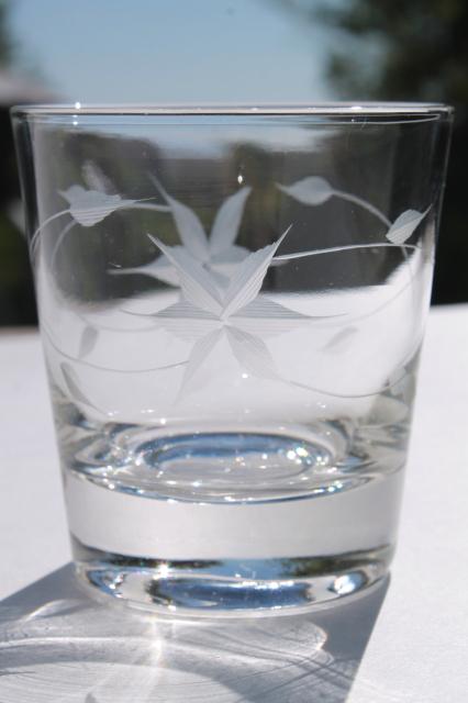 Javit crystal Starflower wheel cut etched old fashioned glasses, weighted bottom tumblers