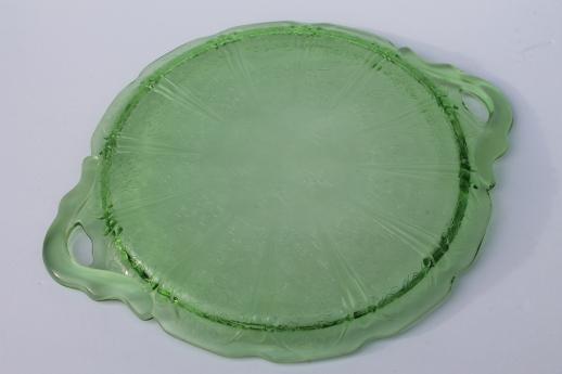 Jeannette cherry blossom pattern vintage green depression glass tray or serving plate