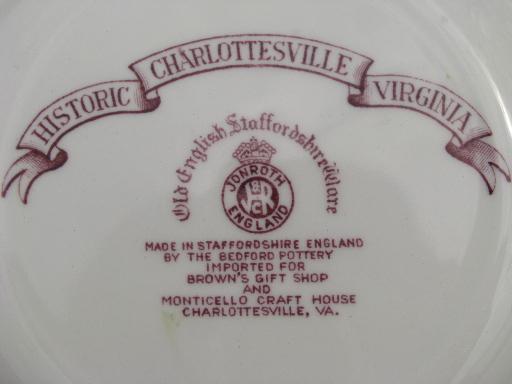 Jefferson's Monticello lavender purple Stafforshire transferware china plate