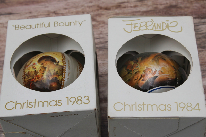 Jerrandie 1970s 1980s vintage Schmid round ball Christmas ornaments in boxes, lot of 12