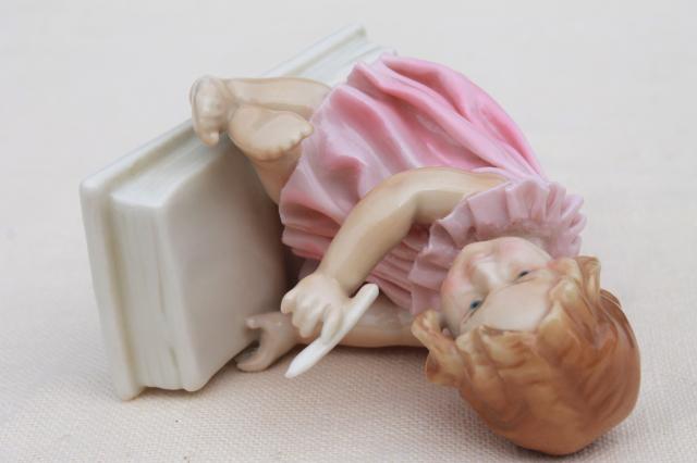Karl Ens Germany vintage china piano baby, early 1900s antique figurine little girl