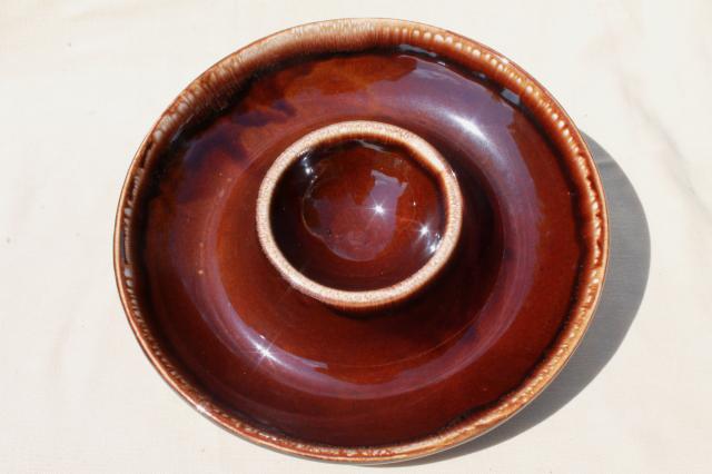 Kathy Kale vintage brown drip pottery chip & dip one piece server bowl