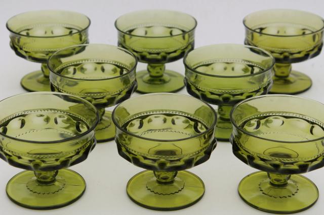Kings Crown Colony avocado green glass champagne glasses or sherbet dishes