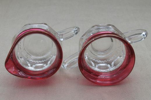 King's Crown pattern glass cream & sugar set w/ ruby band red flashed color
