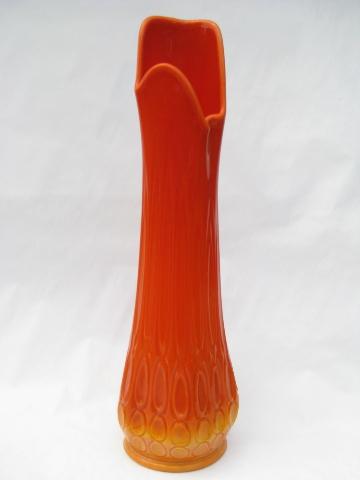L.E. Smith bittersweet orange glass, retro vintage tall floor vase
