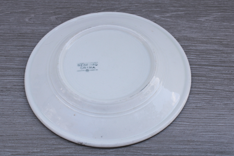 LINDSAY vintage green band white ironstone restaurant ware plate, Bedford Walker china