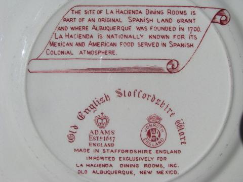 La Hacienda dining rooms Albuquerque, vintage restaurant china plate