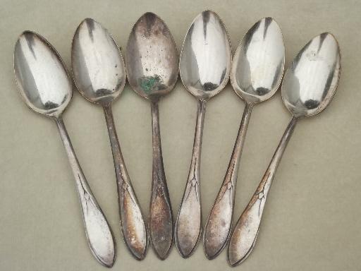 Lady Hamilton silver plate spoons, 6 silverplate flatware teaspoons