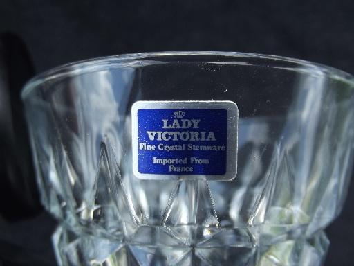 Lady Victoria french glass stemware, wine glass set, champagnes w/ labels