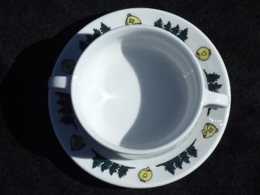 Langenthal Switzerland china soup cups, Alpine brown Swiss cows on mountain