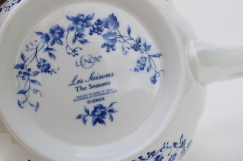 Lenox Les Saisons china teapot, blue & white toile vintage French country style