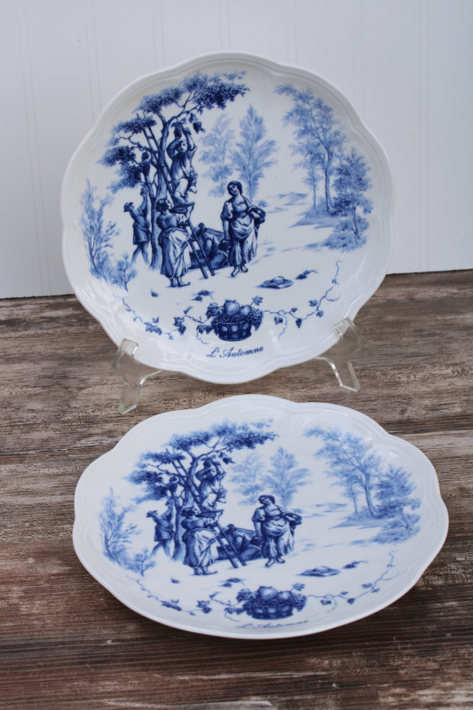 Lenox Les Saisons vintage French country blue and white china toile print accent plates Autumn scene