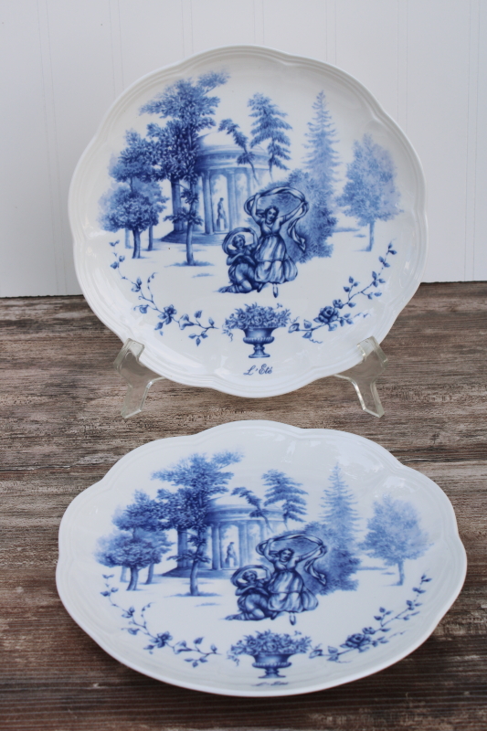 Lenox Les Saisons vintage French country blue and white china toile print accent plates Summer scene